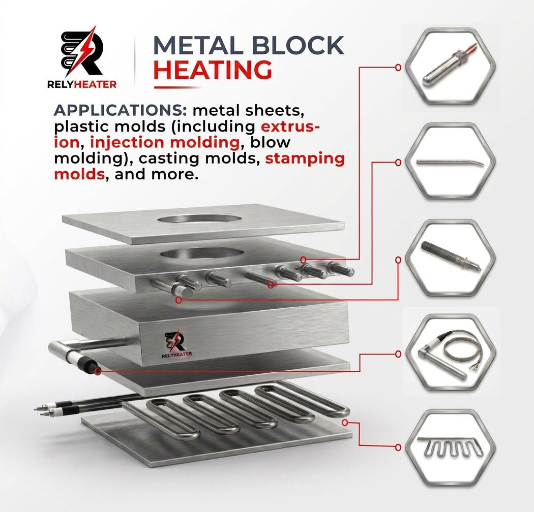 metal block heating metal block heating Products: Cartridge heaters, tubular heaters, finned heaters, duct heaters, band heaters, strip heaters