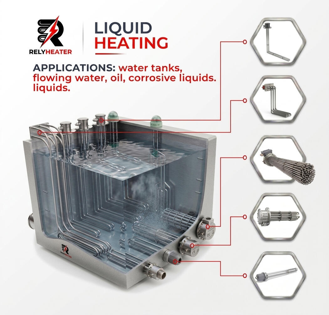 air/gas heating Immersion heaters, corrosive liquid heaters (PTFE heater, Ti heaters and more)